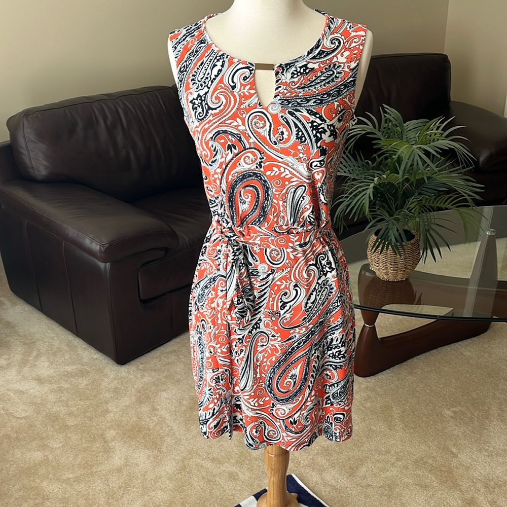 EUC - Ann Taylor Tank Dress (Orange/Navy Paisley)